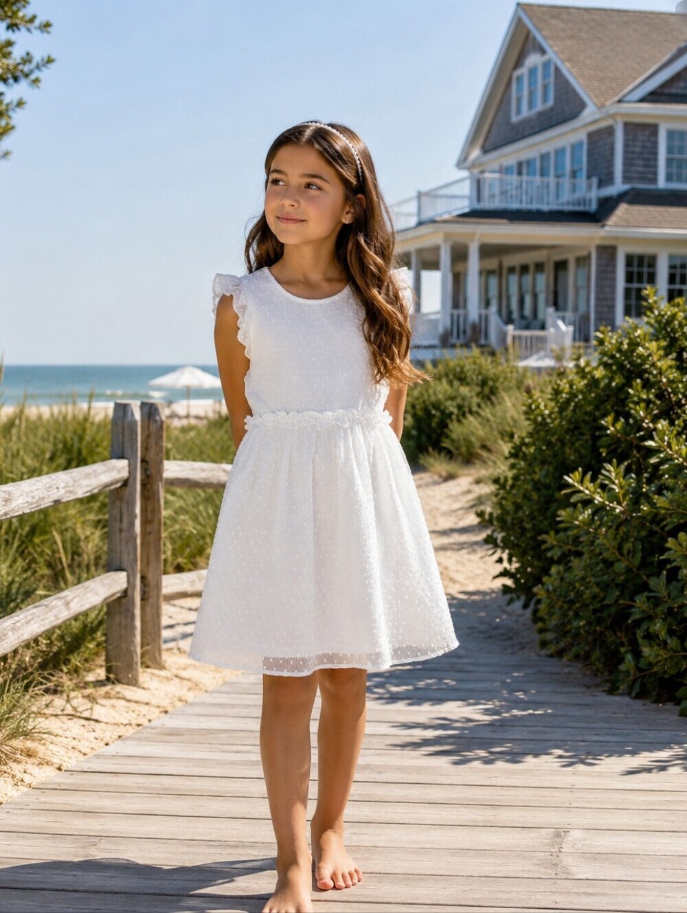 🩵ANDRÉE BY UNIT White Swiss Dot Ruffle Dress
